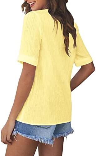Üst Kadın Yaz Sonbahar 2023 Giyim Kısa Kollu V Boyun Düğme Aşağı Temel Üst Gömlek Kadın Cepler ile 5A 5A