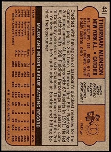 1972 Topps 441 Thurman Munson New York Yankees (Beyzbol Kartı) VG/ESKİ Yankees