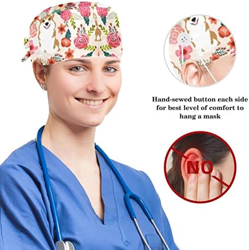 Düğmeli Ayarlanabilir Çalışma Başlığı, Güller Japonya Çiçek Cerrahi Başlık Ter Bandı, Fiyonklu Şapkaları Geri Bağlayın