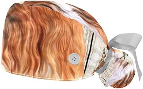 LORVIES Tıbbi Kapaklar Kadınlar için Düğmeler ile Uzun Saç, 2 Parça Ayarlanabilir Çalışma Kapağı, Retro ahşap pano