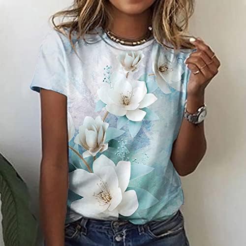 Bayanlar Casual Gömlek Kısa Kollu Pamuk Ekip Boyun Tekne Boyun Grafik Baskı Çiçek Bluz T Shirt Genç Kız VR