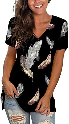 Üst T Shirt Bayan Yaz güz giyimi Moda kısa Kollu Pamuklu V Yaka Grafik Casual Bluz 26 26
