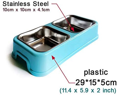 Pet Malzemeleri Köpek ve Kedi Dikdörtgen Paslanmaz Çelik Gıda Çift Kase suluk Plastik Taban ile(L-Dikdörtgen-Mavi)