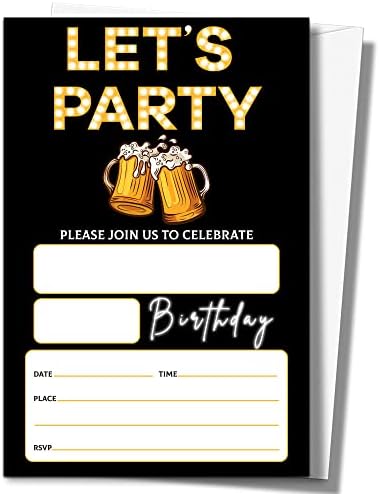 ISOVF 4 x 6 Let's Party Zarflı Doğum Günü Partisi Davetiye Kartları (20 Set) - Dolgu Tarzı Parti Davetiyeleri-C11