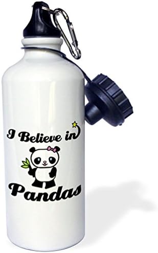 3dRose Pandalara İnanıyorum Spor Su Şişesi, 21 oz, Beyaz