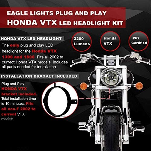 Kartal ışıkları braketi ve Donanım ile Honda VTX için 5.75 inç LED Motosiklet Far Kiti-Tak ve Çalıştır (Halo Halkalı