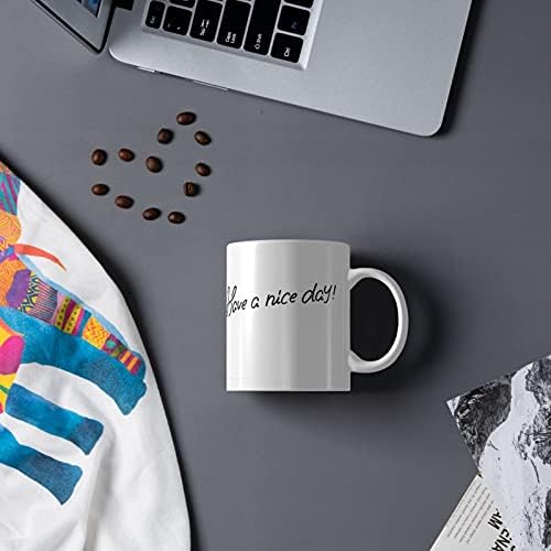 Luayoue Beyaz Seramik Kahve Kupa Güzel Bir Gün Var kaşıklı kupa Komik çay bardağı Seyahat Ofis Ev için 11 Oz