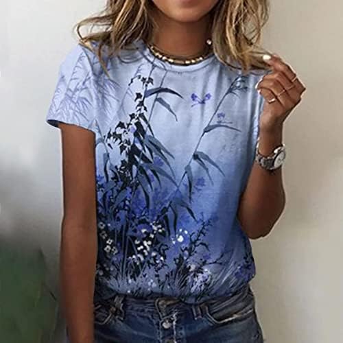 Kısa Kollu Tees Genç Kızlar için Tekne Boyun Degrade Yusufçuk Kır Çiçeği Çiçek Grafik Bluzlar Tişörtleri Kadın OG
