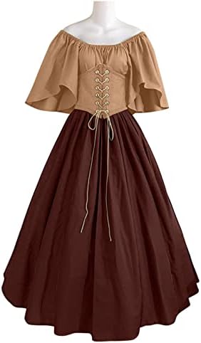 Kadın İrlandalı Elbiseler Ortaçağ Vintage Renk Blok Lace Up Korse Parlama Kollu Rönesans viktorya dönemi tarzı elbise