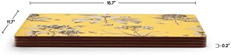 Pimpernel Sanderson Gravürler ve Güller Sarı Koleksiyon Placemats | 4'lü Set | Isıya Dayanıklı Paspaslar | Mantar
