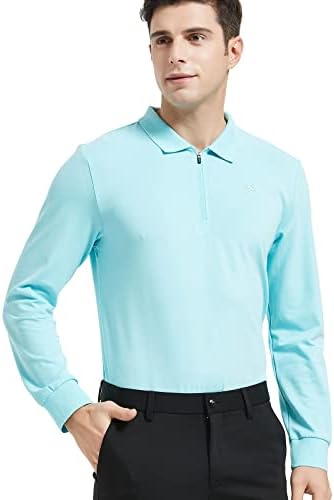 JİNSHİ erkek golf gömlekleri Uzun Kollu golf gömlekleri Spor polo gömlekler 1/4 Zip Kazak Atletik Gömlek