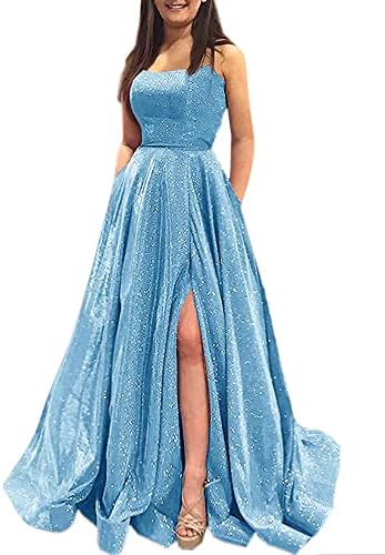 Balo kıyafetleri Uzun Bir Çizgi Cepler ile Resmi Akşam balo elbisesi Yan Yarık Glitter Parti Elbise 2023