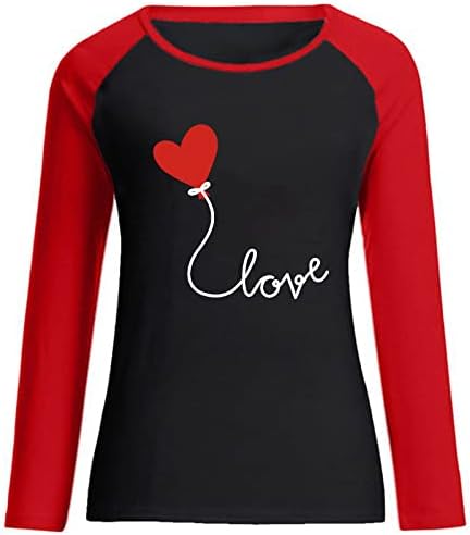 Kadın sevgililer Günü Uzun Kollu Crewneck Üst Rahat Raglan Gömlek Kontrast Aşk Baskı T-shirt Kazak Tişörtü