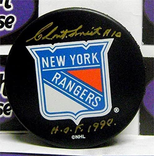 Clint Smith imzalı Hokey Diski (New York Rangers) HOF 1990 İmzalı NHL Diskleri yazılı Retro Disk