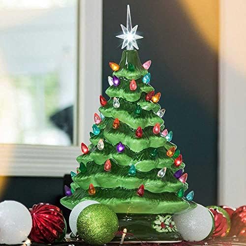 HJK Masa Üstü Noel Ağacı ışıkları, Çok renkli ışıklar ve Yıldız Toppers ile Seramik Noel Ağacı, Masa Üstü Masa Klasik