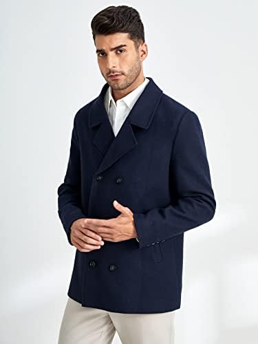 Erkekler için Ceketler-Erkek Yaka Yaka Kruvaze Palto (Renk: Lacivert, Beden: Büyük)