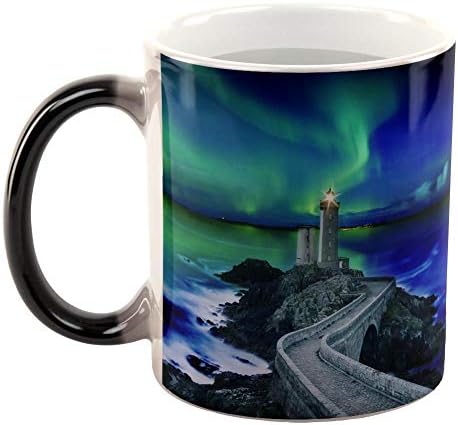 Eski zafer kuzey ışıkları Aurora deniz feneri tüm ısı değişen kahve kupa çok standart bir boyut