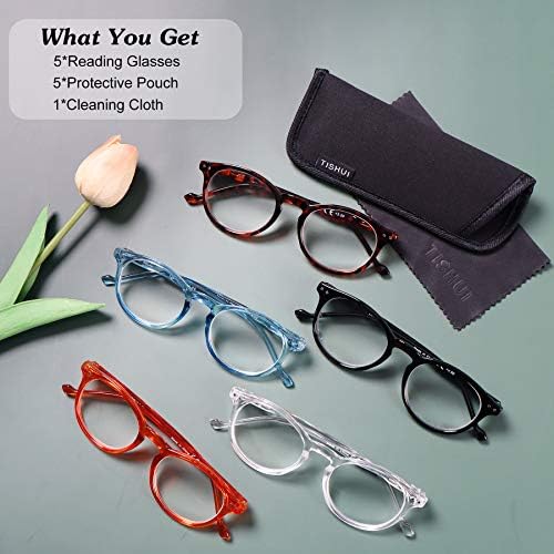 TISHUI okuma gözlüğü Kadın Erkek Yuvarlak Okuyucular 5 Paket Renkli Şık Dolandırıcı Gözlük
