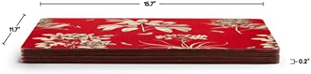 Pimpernel Sanderson Gravürler ve Güller Kırmızı Koleksiyon Amerikan Servisi | 4'lü Set | Isıya Dayanıklı Paspaslar