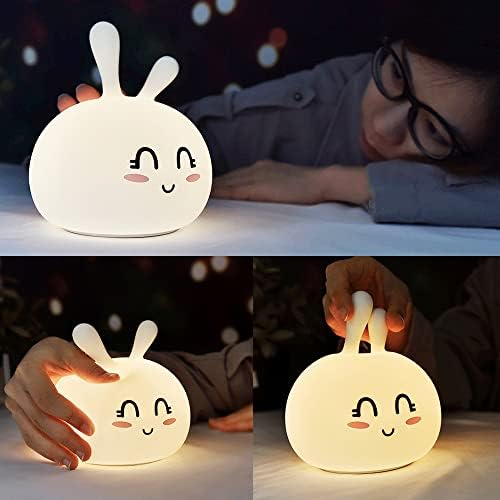 LED Çocuk Gece Lambası Sevimli Tavşan Hemşirelik Gece Lambası Titremeyen Göz Bakım Lambası-USB Şarj Edilebilir, Dokunmatik
