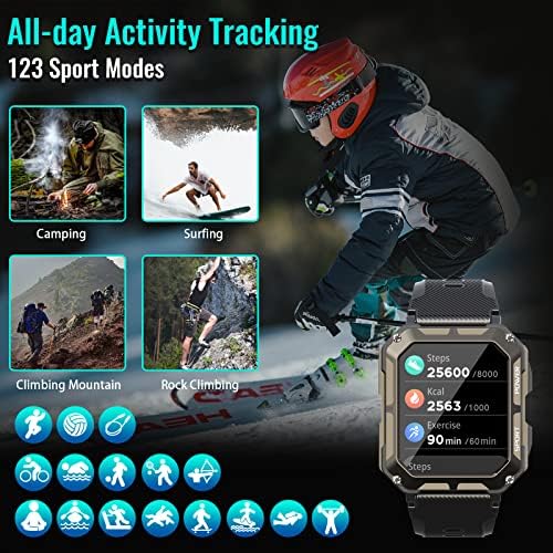 runrunfit Askeri akıllı saat Erkekler için (Cevap / Arama Yapmak), 1.81 Bluetooth Çağrı IP68 Su Geçirmez Spor Smartwatch