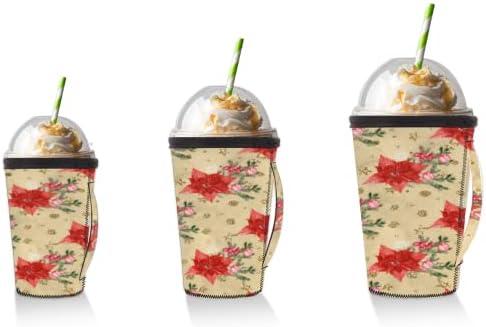Noel Çiçek Poinsettia 21 Kullanımlık Buzlu Kahve Kollu Kolu Neopren kupa kılıfı Soda, Latte, Çay, İçecekler, Bira