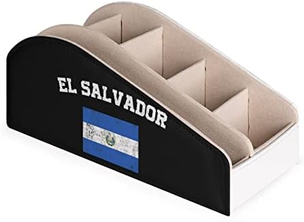 El Salvador Bayrağı Uzaktan Kumanda Tutucu PU Deri Organizatör Kutusu 6 Bölmeli saklama kutusu Oturma Odası Yatak