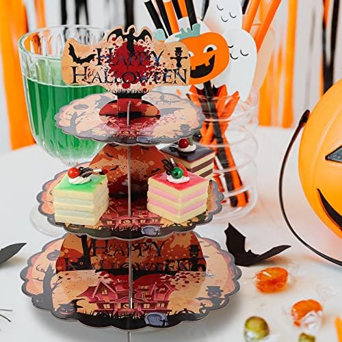 Didiseaon Karton Kek Standı Cadılar Bayramı Cupcake Standı 3 Katmanlı Kek Ekran Tutucu Tatlı Pasta Kulesi Masa Centerpieces