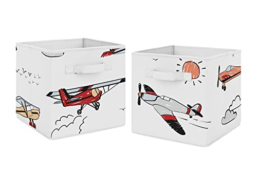 Tatlı Jojo Tasarımlar Vintage Uçak Katlanabilir Kumaş Depolama Küp Kutuları Kutuları Organizatör Oyuncaklar Çocuklar