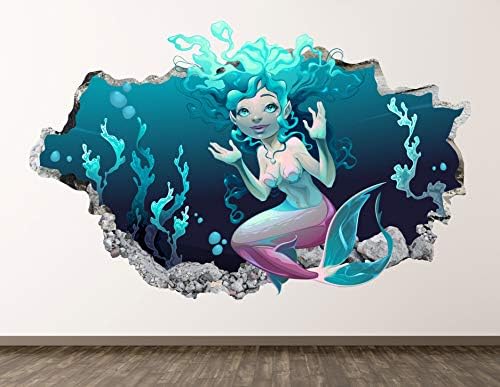 Karikatür Mermaid Duvar Çıkartması Art Decor 3D Çökerttiğini Görüntü Sticker Poster Çocuk Odası Mural Özel Hediye
