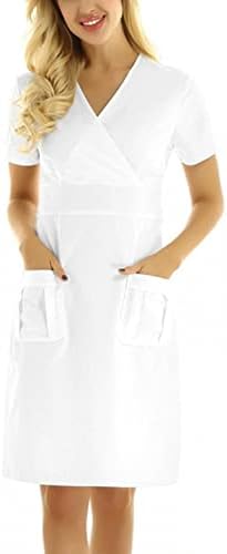 Cepler ile Kadınlar için profesyonel Hemşire Elbiseler Yaz Casual Wrap Fırçalama Elbise Rahat Çalışma Üniforma,n11
