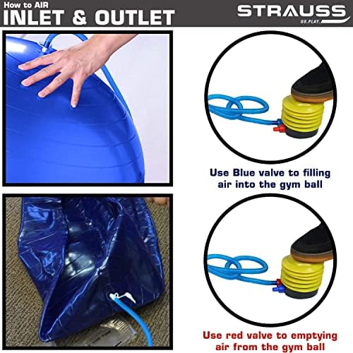 Stabilite Ayaklı STRAUSS Anti Burst Jimnastik Topu, 55 cm, (Mavi), (Pompalı)