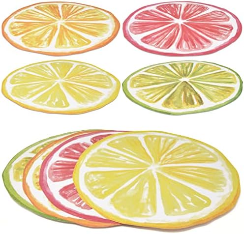 Tek kullanımlık Yuvarlak Narenciye Meyve Kağıt Yer Paspasları 60 Paket 13.5 Yaz Tropikal Meyve Dilimleri Limon Kireç