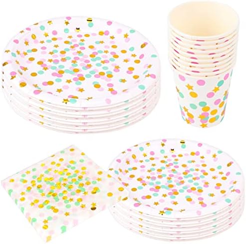 40 adet Nokta Yıldız Bronzlaşmaya Tek Kullanımlık Parti Doğum Günü Yemek Fincan Doku ve Plaka Seti (7 inç Plaka içinde