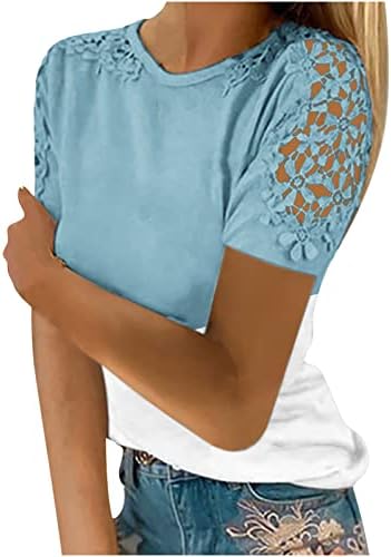 Kadın T-Shirt Yaz 2023 için Rahat Baskılı Yuvarlak Boyun dantel kesik dekolte Kısa Kollu Kazak Zayıflama Bluz Tops