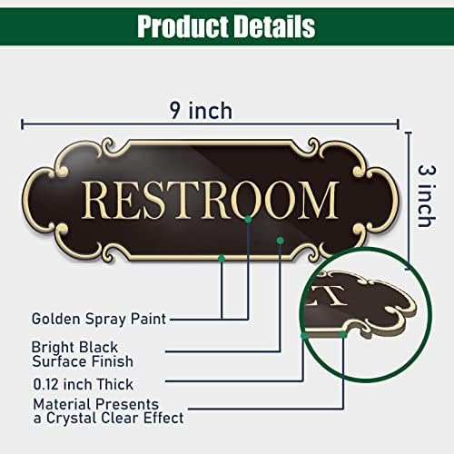 Tuvalet Banyo İşareti Siyah Altın 9 x3?Ofisler Odası Restoranlar Ev Ev için Kendinden Yapışkanlı Kapı Plakası
