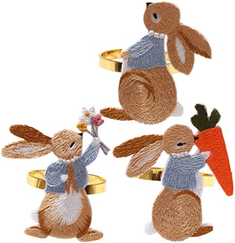 Angoily 3 adet Malzemeleri Bahar Tokaları Tutucu Güzel El Yapımı Dekor Bunny Düğün Yıl Yemeği Peçete Yeni Tatil Sahipleri