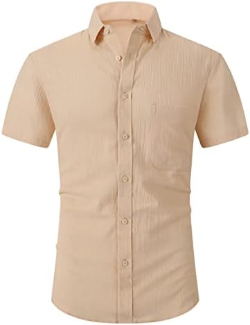 Cambkatl Pamuk Keten Elbise Gömlek Erkekler ıçin Yaz Rahat Kısa Kollu Düğme Aşağı Gömlek Düzenli Fit Düz Renk Plaj