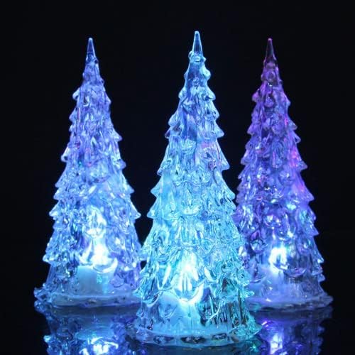 Büyülü Light Up Noel Ağacı Lambası, 7 renk değiştirme LED ışıkları, 6.5 İnç Mini Küçük Kristal Cam akrilik parıltılı