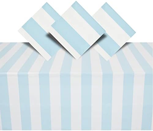 3 Paket Açık Mavi ve Beyaz Çizgili Masa Örtüsü, Tek Kullanımlık Masa Örtüsü Yaz Plaj Tema Parti Süslemeleri (54x108