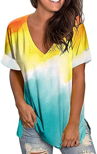 Kadın Üstleri Rahat V Boyun Yaz T Shirt Kısa Kollu Gömlek Moda Hafif Tunikler Tayt ile giymek Tops