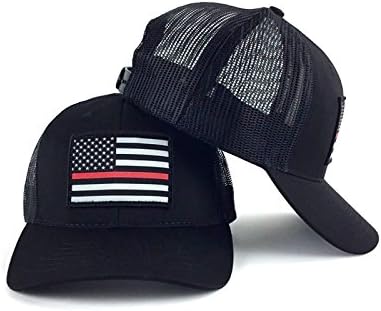 AES ABD Amerikan İnce Kırmızı Çizgi Kamyon Şoförü Örgü Siyah 3D İşlemeli Kap Şapka