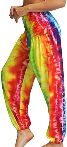 Artı Boyutu Petite Yoga Pantolon Kadınlar için 3X kadın Hippi Bohemian Palazzo Yoga Buruşuk Alt Batik Yoga Flare