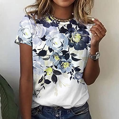 Bluz Tee Kadın Yaz Sonbahar Giysileri Kısa Kollu Pamuk Ekip Boyun Çiçek Grafik Casual Bluz DW DW