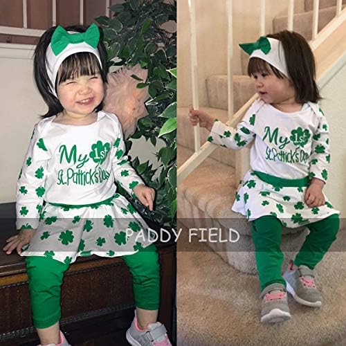 Bebek Kız Romper Kıyafet 1st St patrick Günü Uzun Kollu Elbise Yeşil Etek Yenidoğan Elbise Bodysuit pantolon seti