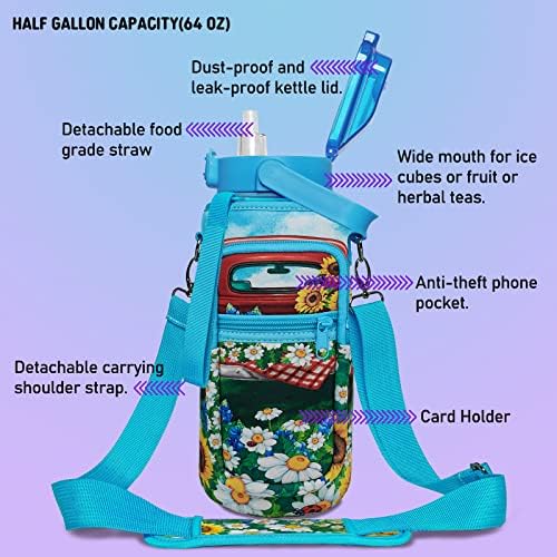 kollu 64 oz Sevimli Su şişesi BPA Ücretsiz Saman ve zaman işaretleyici ile yarım Galon su sürahisi, motivasyon Spor