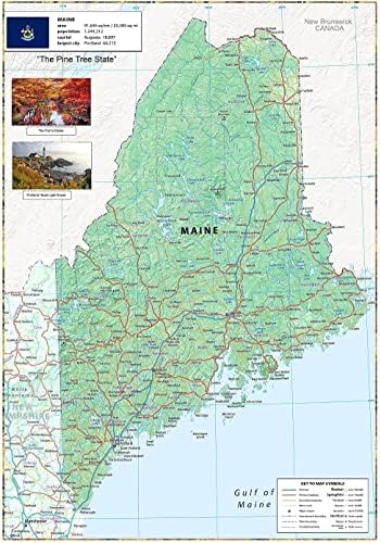 Maine Fiziksel Poster Haritası - 17 x 24 inç-Lamine Kağıt