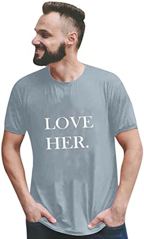 Erkek Sevgililer Günü Gömlek Sevimli Aşk Kalp Baskı Komik Grafik Tees Kısa Kollu Yuvarlak Boyun Rahat Bluz Tops