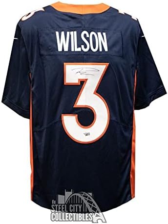 Russell Wilson İmzalı Denver Nike Donanma Futbol Forması-Fanatikler-İmzalı NFL Formaları