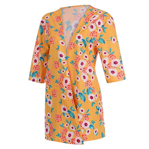 Sunyastor kadın Çiçek Baskı Şeffaf Kimono Hırka Boho Pelerinler Şifon 3/4 Kollu Casual Cover up Gevşek Bluz Tops